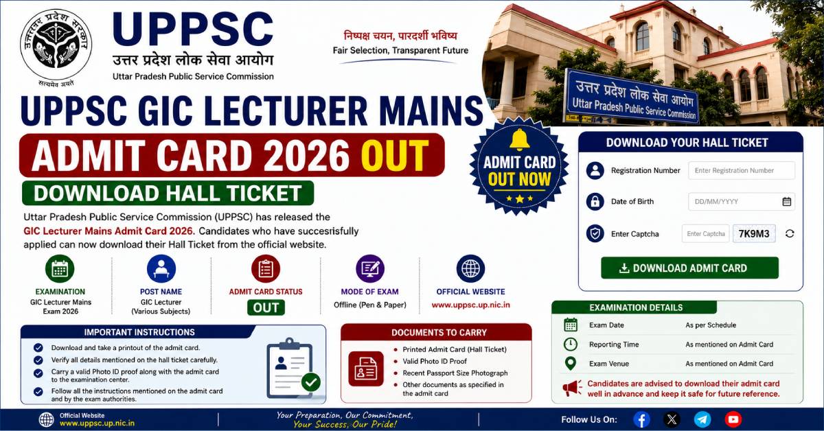 UPPSC GIC Lecturer Mains Admit Card 2026